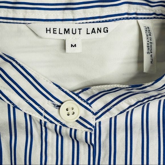 Helmut Lang Blue Striped Sleeveless Tie-Front Cotton Poplin Shirt Size Medium - Picture 9 of 13